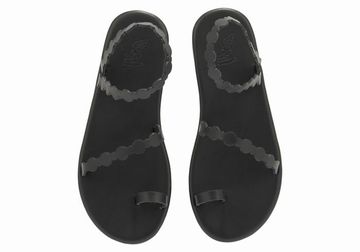 Women Ancient Greek Sandals Cronos Toe-Post Sandals Black | UJX5640YH