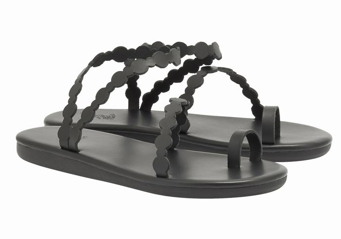 Women Ancient Greek Sandals Cronos Toe-Post Sandals Black | UJX5640YH