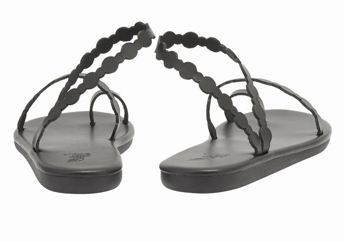 Women Ancient Greek Sandals Cronos Toe-Post Sandals Black | UJX5640YH