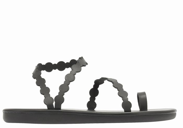 Women Ancient Greek Sandals Cronos Toe-Post Sandals Black | UJX5640YH