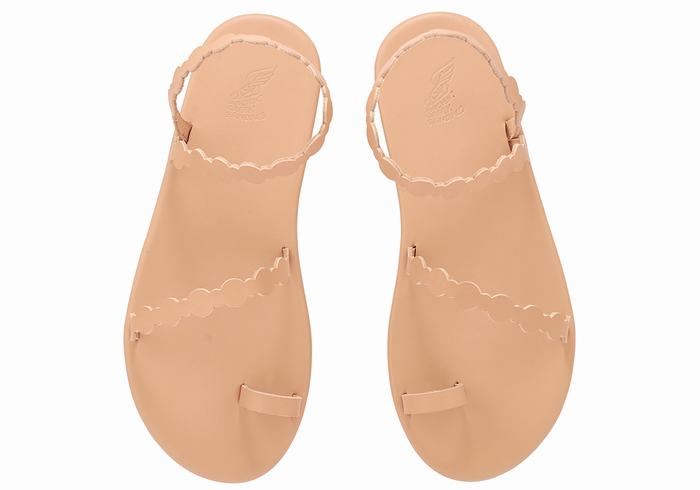 Women Ancient Greek Sandals Cronos Toe-Post Sandals Beige | PRD7839TF