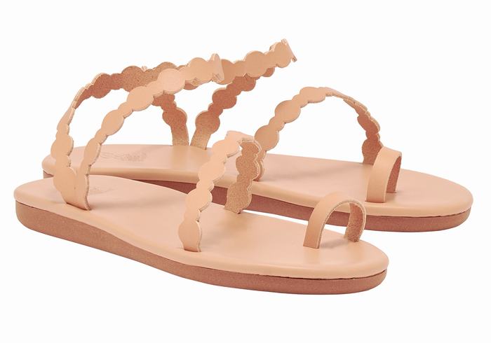 Women Ancient Greek Sandals Cronos Toe-Post Sandals Beige | PRD7839TF