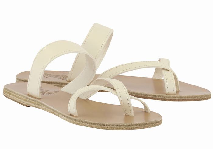 Women Ancient Greek Sandals Daphnae Leather Slide Sandals White | LJX8833DO