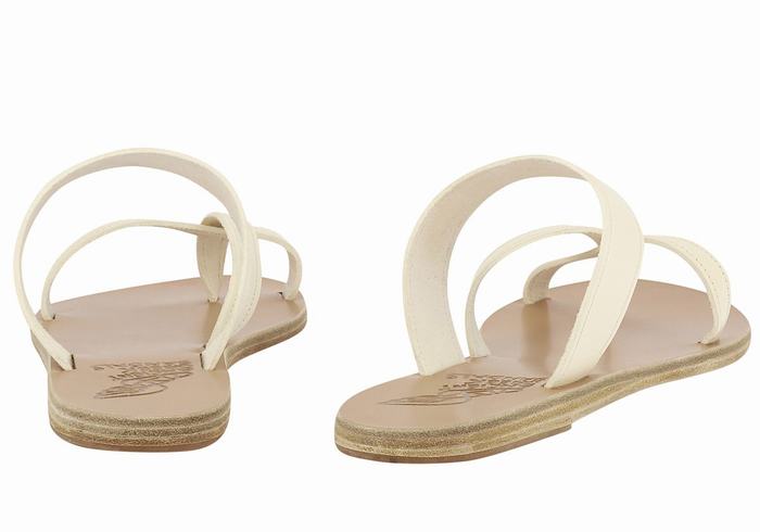 Women Ancient Greek Sandals Daphnae Leather Slide Sandals White | LJX8833DO