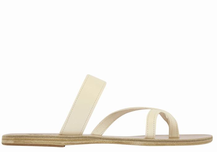 Women Ancient Greek Sandals Daphnae Leather Slide Sandals White | LJX8833DO