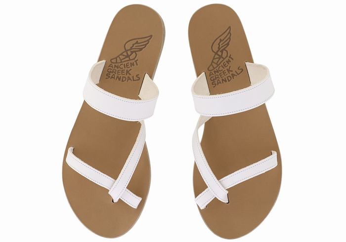 Women Ancient Greek Sandals Daphnae Leather Slide Sandals White | LGG5911HJ