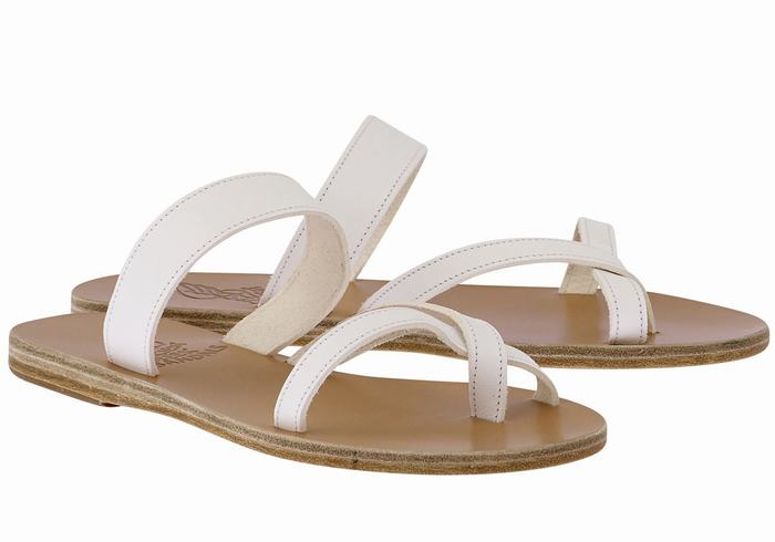 Women Ancient Greek Sandals Daphnae Leather Slide Sandals White | LGG5911HJ