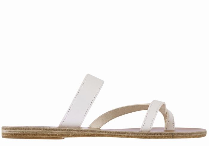 Women Ancient Greek Sandals Daphnae Leather Slide Sandals White | LGG5911HJ