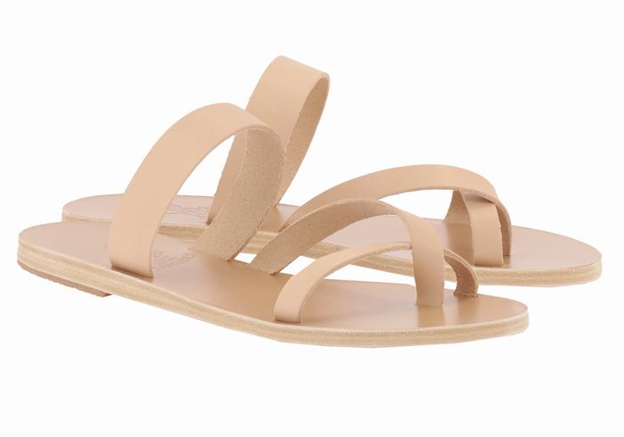 Women Ancient Greek Sandals Daphnae Leather Slide Sandals Beige | XTC3812CT