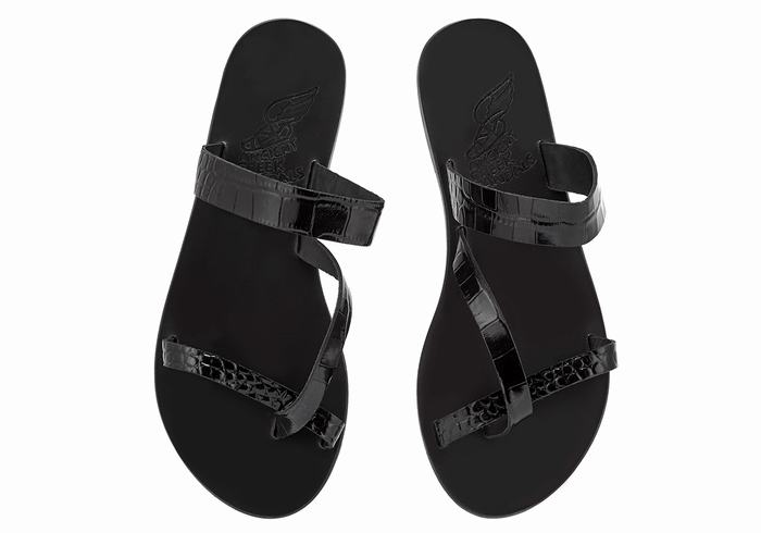 Women Ancient Greek Sandals Daphnae Slide Sandals Black | VLL5345QE