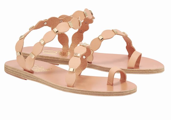 Women Ancient Greek Sandals Dauxerre Toe-Post Sandals Beige Gold | GFB4292PO