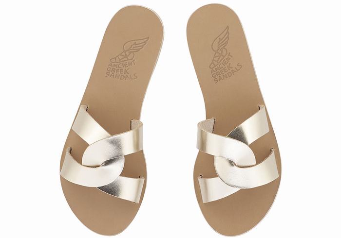 Women Ancient Greek Sandals Desmos Slide Sandals Gold White | GGI225MX