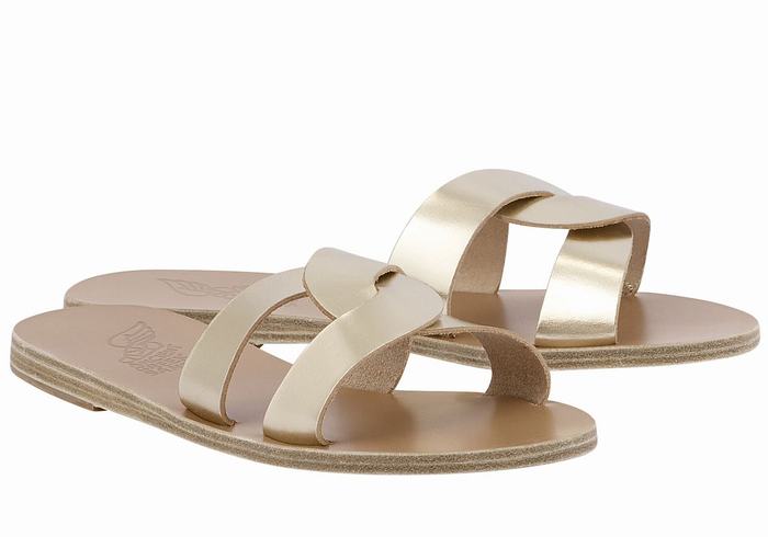 Women Ancient Greek Sandals Desmos Slide Sandals Gold White | GGI225MX