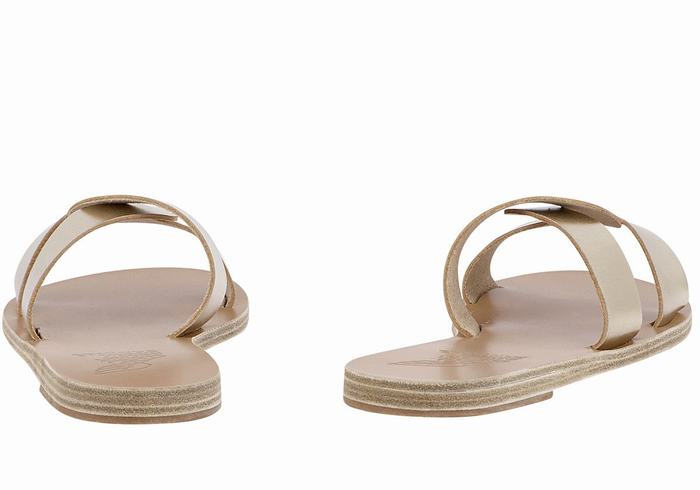 Women Ancient Greek Sandals Desmos Slide Sandals Gold White | GGI225MX