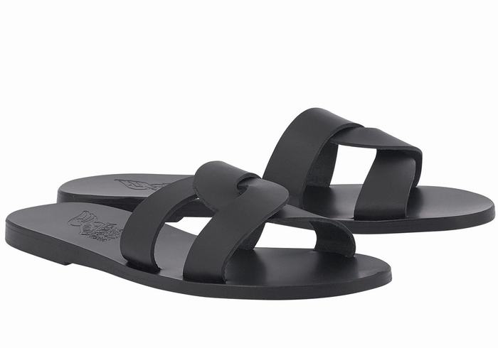 Women Ancient Greek Sandals Desmos Slide Sandals Black | VZT544RG