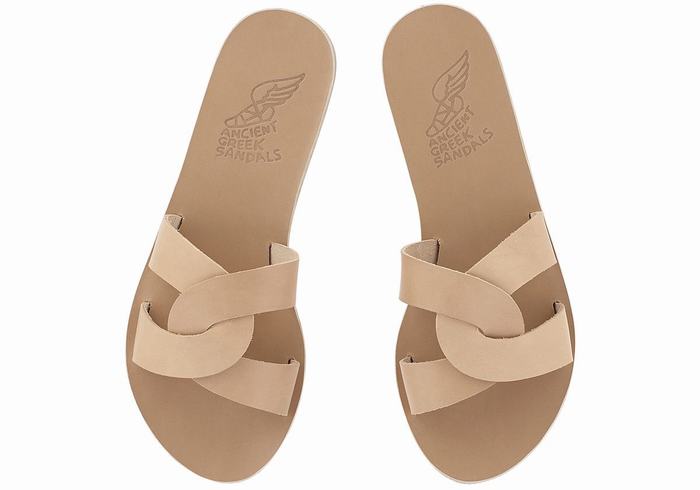 Women Ancient Greek Sandals Desmos Slide Sandals Beige | EEV9036KE