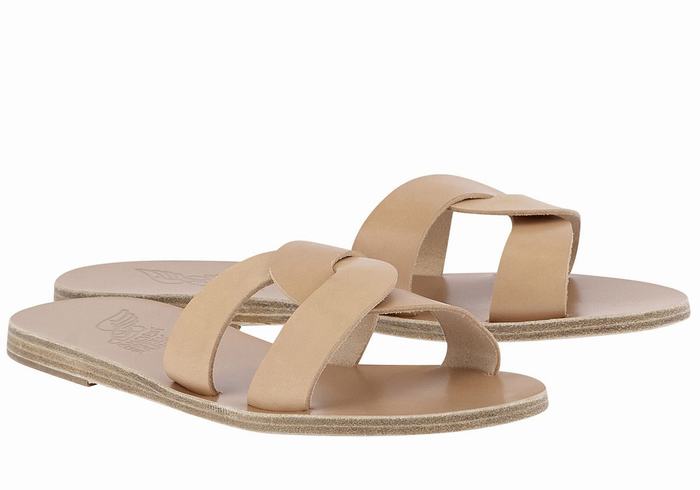 Women Ancient Greek Sandals Desmos Slide Sandals Beige | EEV9036KE