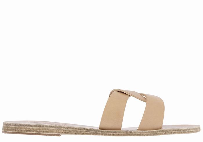 Women Ancient Greek Sandals Desmos Slide Sandals Beige | EEV9036KE