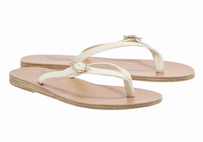 Women Ancient Greek Sandals Dihalo Leather Flip Flops White | IGM912AD