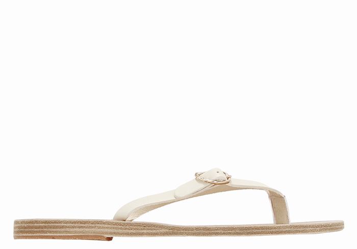 Women Ancient Greek Sandals Dihalo Leather Flip Flops White | IGM912AD