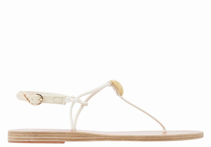 Women Ancient Greek Sandals Dimitra Flip Flop Back-Strap Sandals White | PIM9279MB