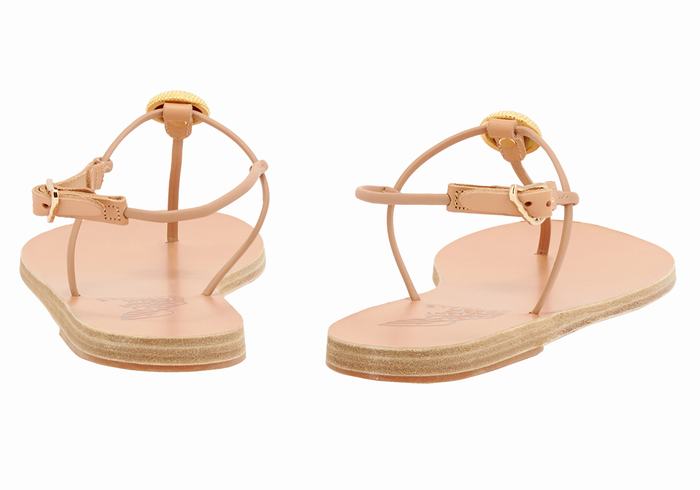 Women Ancient Greek Sandals Dimitra Flip Flop Back-Strap Sandals Beige | KRP5673NE