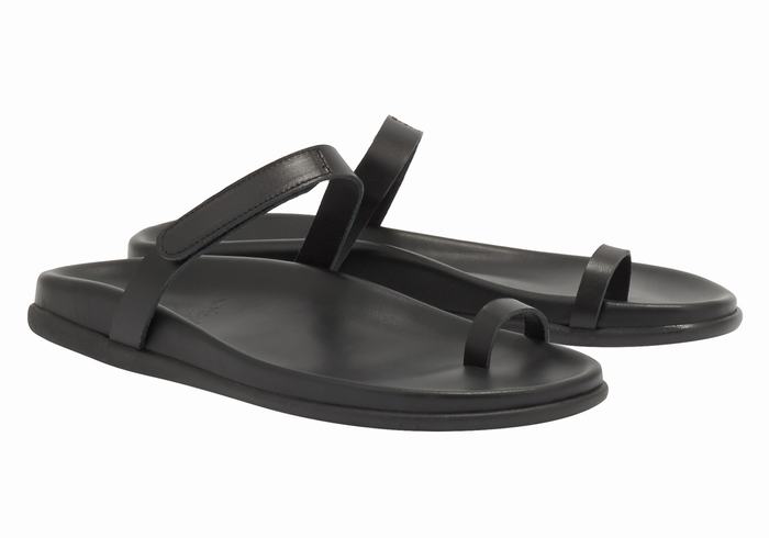 Women Ancient Greek Sandals Dokos Toe-Post Sandals Black | REJ8188BU