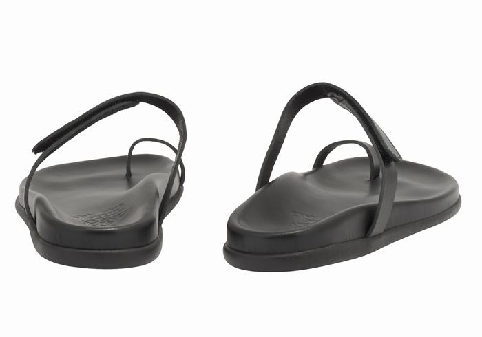 Women Ancient Greek Sandals Dokos Toe-Post Sandals Black | REJ8188BU