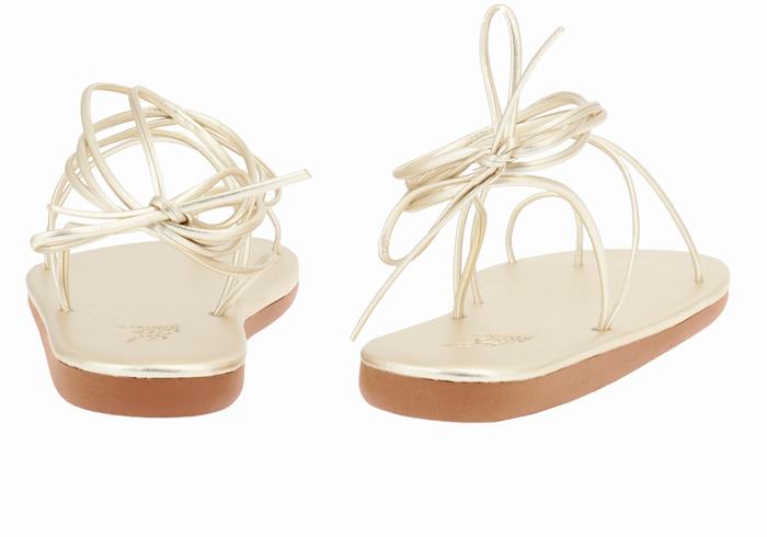 Women Ancient Greek Sandals Du Toe-Post Sandals Gold White | JMS8049EG