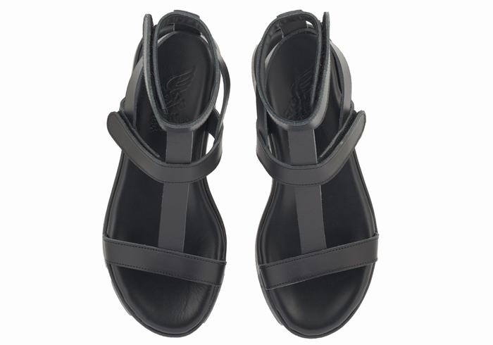 Women Ancient Greek Sandals Efrosini Leather Platform Sandals Black | QAL5467XM