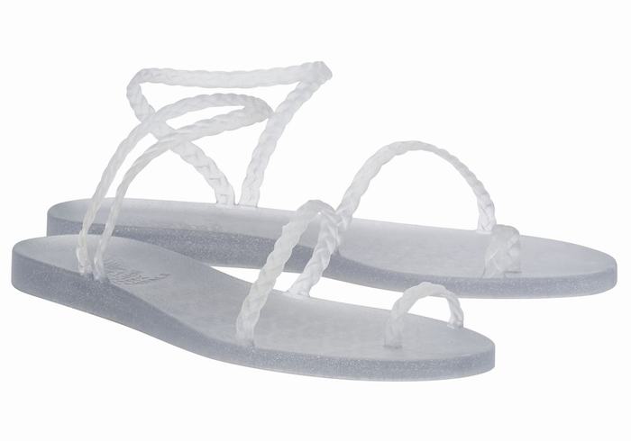 Women Ancient Greek Sandals Eleftheria Braided Sandals Grey Silver | EUJ8982RP