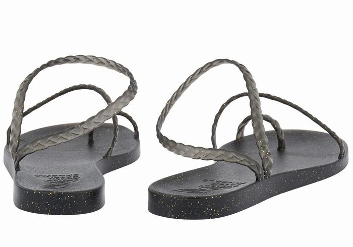 Women Ancient Greek Sandals Eleftheria Braided Sandals Black Gold | PCT3966LQ