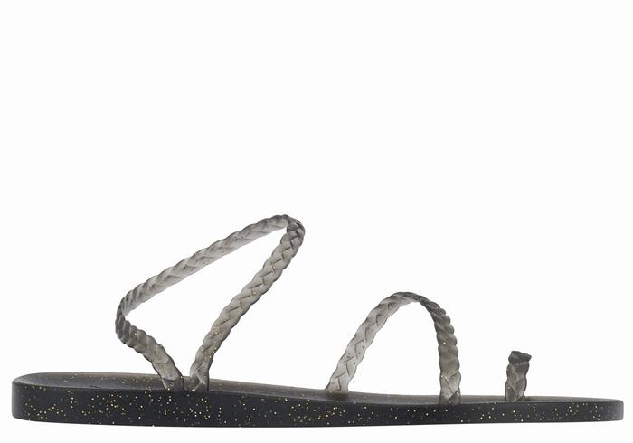 Women Ancient Greek Sandals Eleftheria Braided Sandals Black Gold | PCT3966LQ