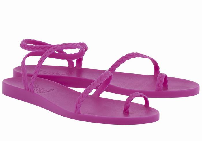 Women Ancient Greek Sandals Eleftheria Braided Sandals Purple | HVO1797ER