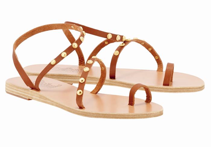 Women Ancient Greek Sandals Eleftheria Bee Toe-Post Sandals Dark Brown | TED7347DC