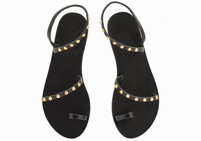 Women Ancient Greek Sandals Eleftheria Bee Toe-Post Sandals Black | JAW159ZK