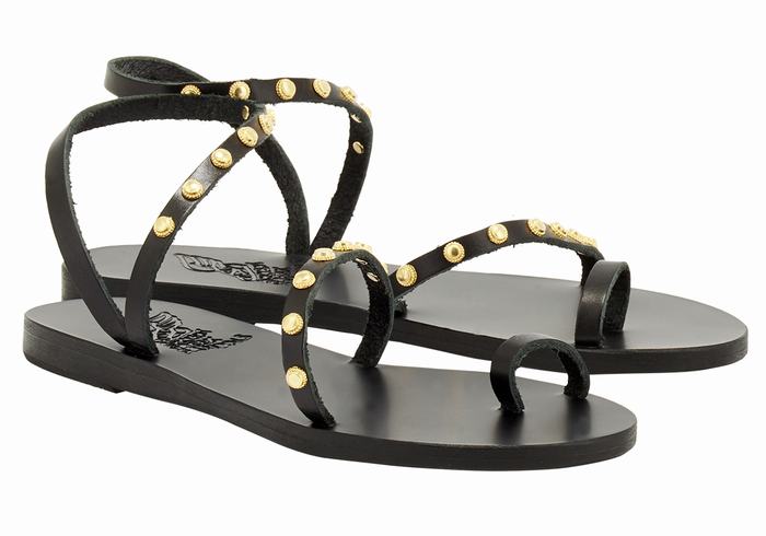 Women Ancient Greek Sandals Eleftheria Bee Toe-Post Sandals Black | JAW159ZK