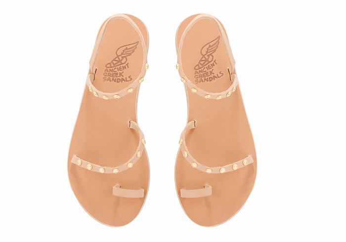 Women Ancient Greek Sandals Eleftheria Bee Toe-Post Sandals Beige | FWZ9296RL