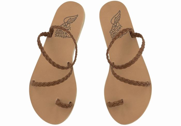 Women Ancient Greek Sandals Eleftheria Leather Braided Sandals Chocolate | OAQ2730RF