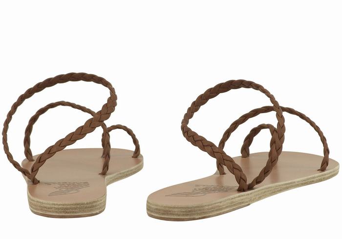 Women Ancient Greek Sandals Eleftheria Leather Braided Sandals Chocolate | OAQ2730RF