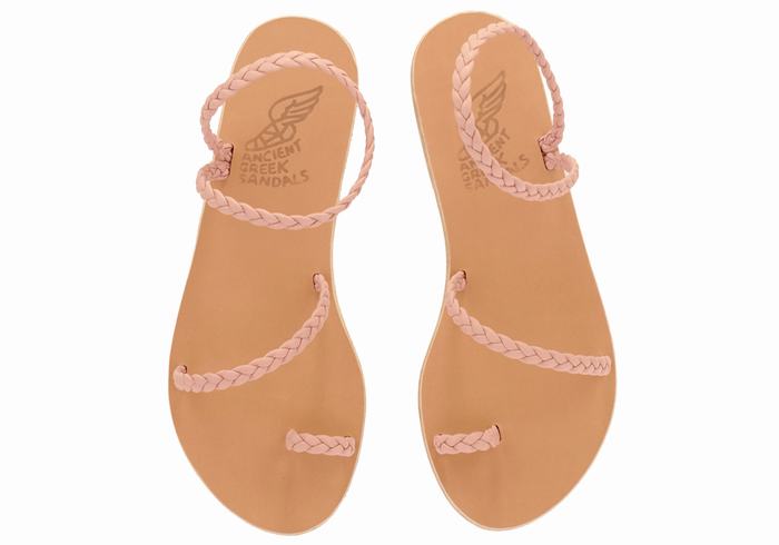 Women Ancient Greek Sandals Eleftheria Leather Braided Sandals Pink | GJP8149JJ