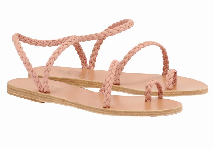 Women Ancient Greek Sandals Eleftheria Leather Braided Sandals Pink | GJP8149JJ