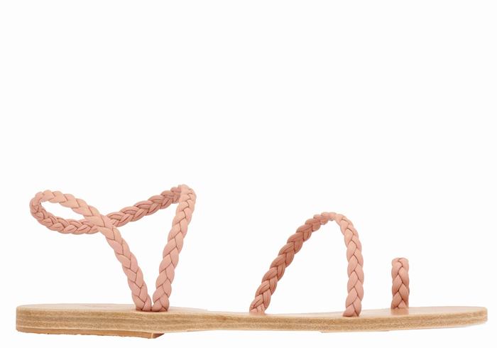 Women Ancient Greek Sandals Eleftheria Leather Braided Sandals Pink | GJP8149JJ