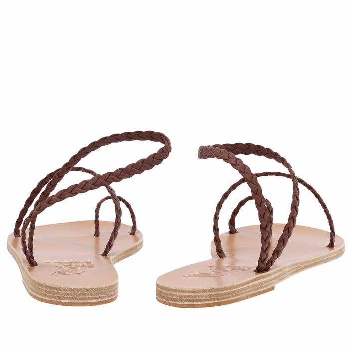 Women Ancient Greek Sandals Eleftheria Leather Braided Sandals Coffee | PUC3748SN