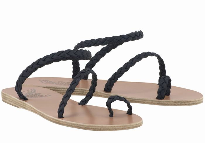 Women Ancient Greek Sandals Eleftheria Leather Braided Sandals Dark Blue | VFZ1527MH