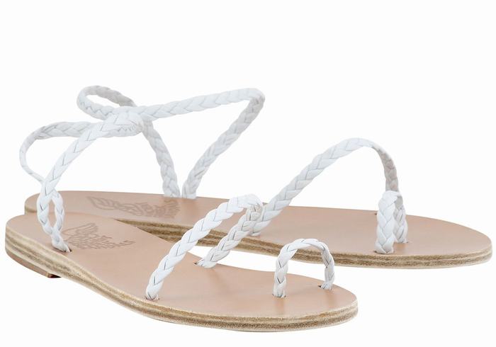 Women Ancient Greek Sandals Eleftheria Leather Braided Sandals White | SQC2075IL