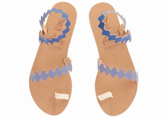 Women Ancient Greek Sandals Eleftheria Onda Leather Toe-Post Sandals Blue White | CPA8935KH