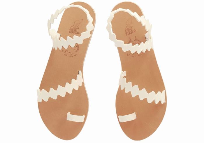 Women Ancient Greek Sandals Eleftheria Onda Leather Toe-Post Sandals White | KEK7217DF