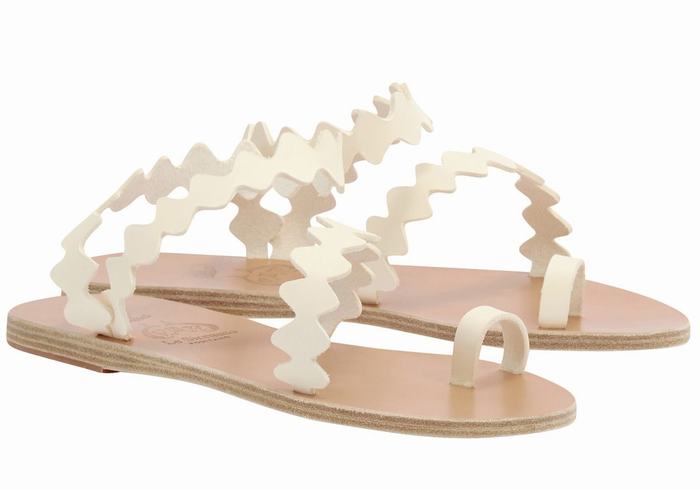 Women Ancient Greek Sandals Eleftheria Onda Leather Toe-Post Sandals White | KEK7217DF