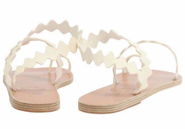 Women Ancient Greek Sandals Eleftheria Onda Leather Toe-Post Sandals White | KEK7217DF